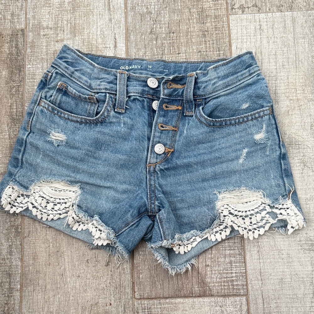 Old Navy Light Blue Denim Kids Shorts with Lace Trim